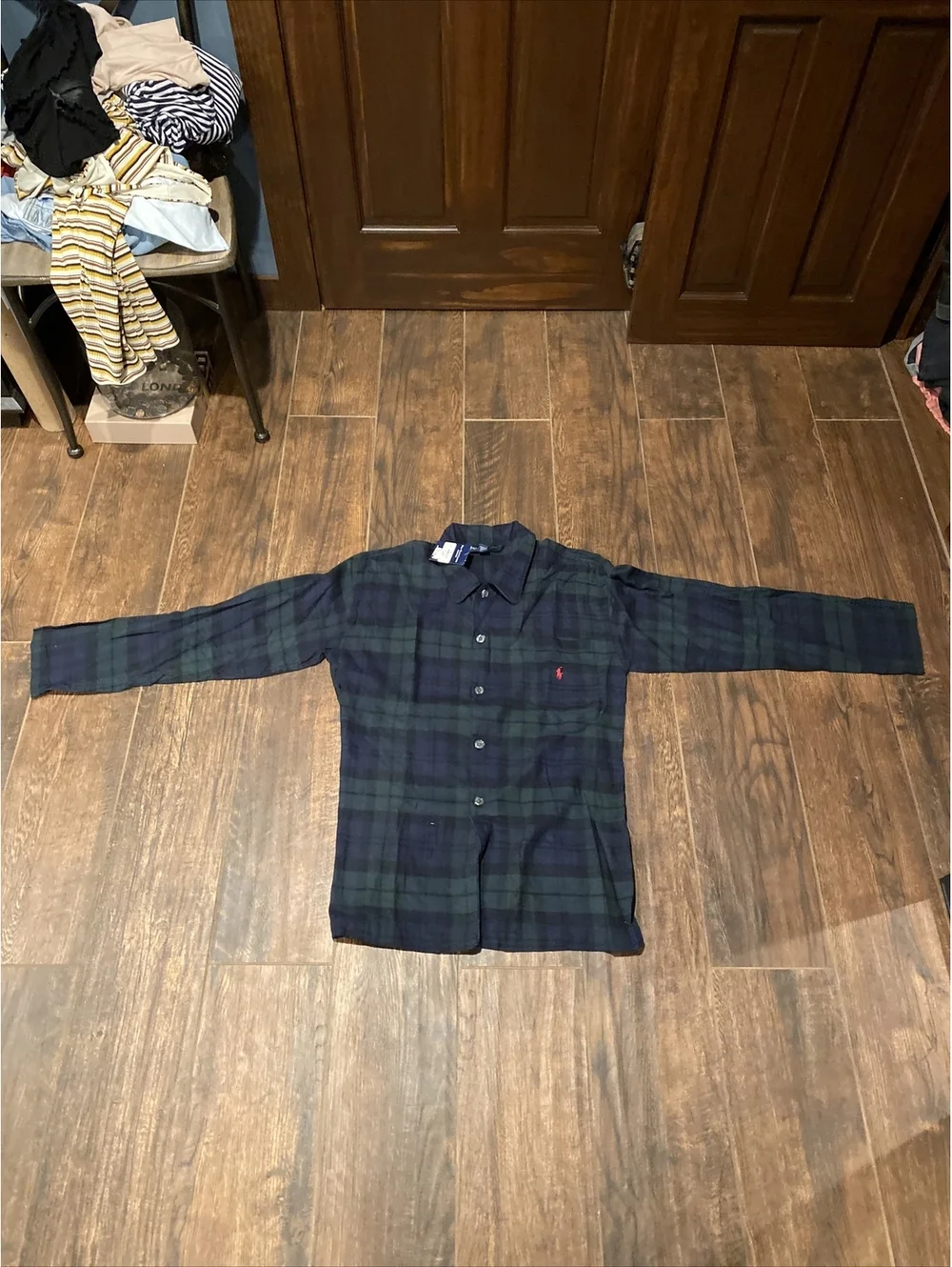 Polo Ralph Lauren Sleep Shirt Men's Size M Blue Green Plaid Pajama Lounge Top SS